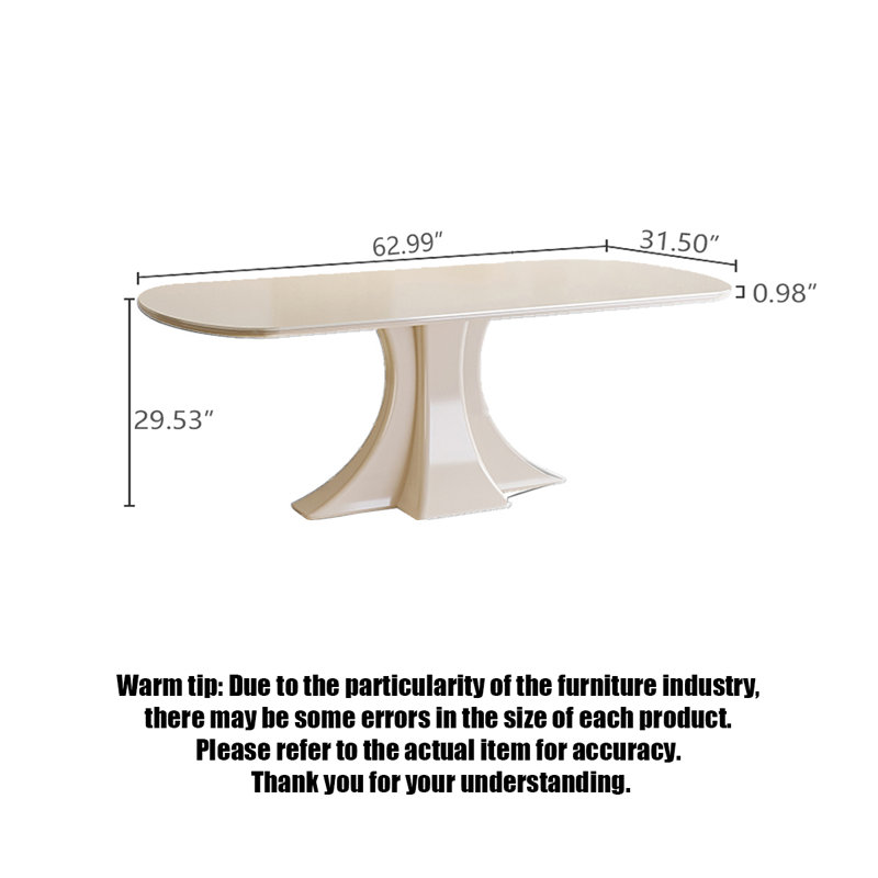 Table de salle à manger blanche rectangulaire en bois massif et en pierre frittée, H 29,53 po x L 62,99 po x l 31,50 po