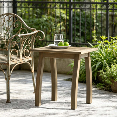 Gray Finished Acacia Wood Outdoor Square Accent Table, Weather-Resistant Patio Side Table For Backyard, Garden, Porch
