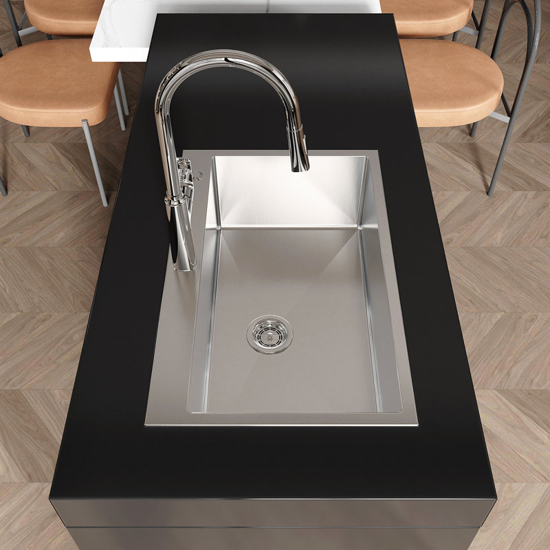Évier de cuisine en acier inoxydable, simple cuve de 30 po x 19 po, fait à la main sur comptoir en nickel brossé, avec bonde et crochet standards américains, LS-SSBR04