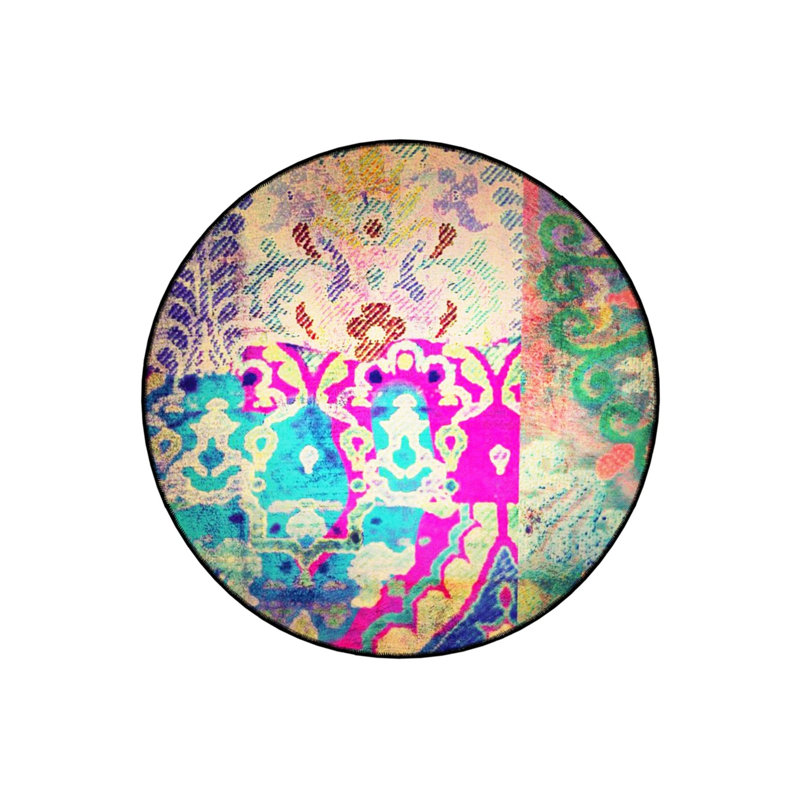 Multicolored Ethnic Pattern Woven Base Modern Decorative Carpet, Round 3'4"