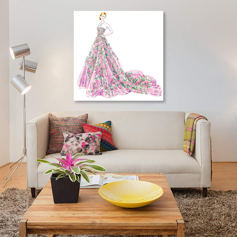 «Pink Floral», impression sur toile, H 18 po x l 18 po x P 1,5 po, Toile tendue, Pas de tapis