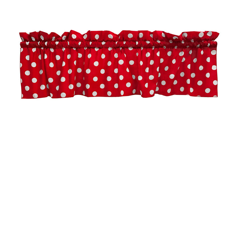 Chrisman Cotton Blend Polka Dots Tailored Window Valance, 58" W x 18" L, Red/White
