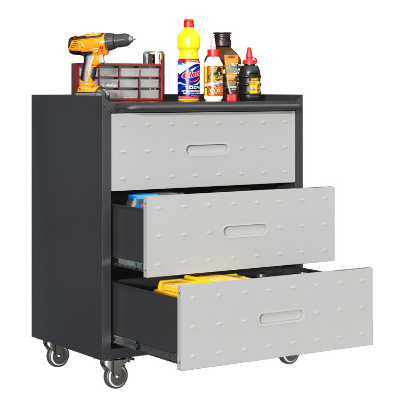 Makeace Mobile 3-Drawer Storage Cabinet on Wheels, Rolling Garage Organizer with Deep Drawers for Tool & Home Organization