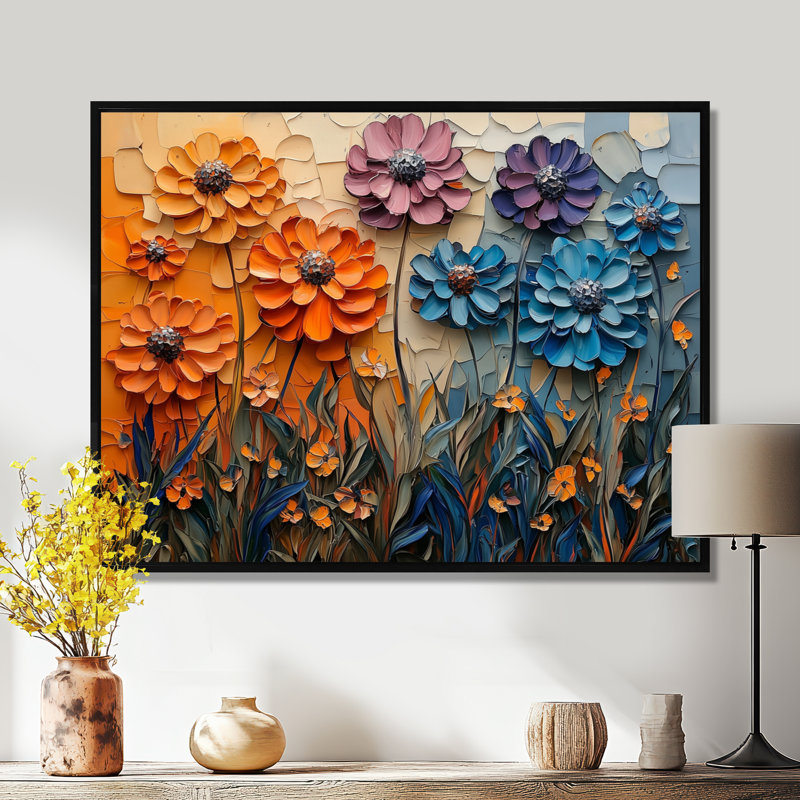 Jacinthe fantaisie champ de fleurs de tristle - chardon, art mural, H 30 po x l 40 po, Impression encadrée flottante