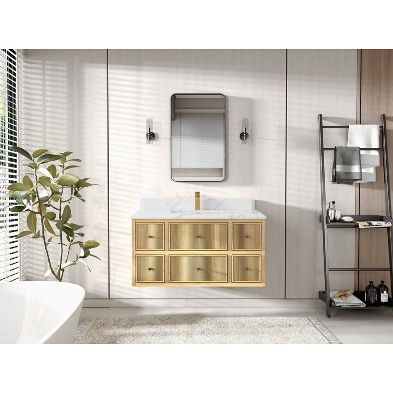 Meuble-lavabo simple 42 po avec plateau en quartz Nekaya, Calacatta Laza