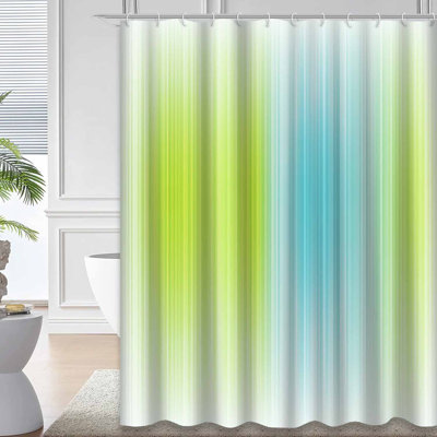Rideau de douche abstrait rayé coloré vert bleu avec 12 crochets