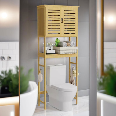 Bamboo Over Toilet Storage Unit With Cabinets