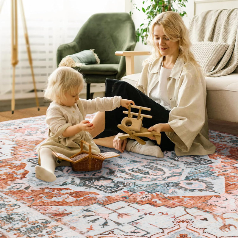 Groner Large Tranditional Rugs Living Room Rug Washable Bedroom Rug Non-Slip Colorful Vintage Accent Floor Carpet For Home Decor