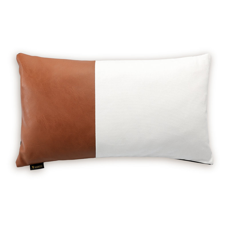 Housse de coussin en cuir, Blanc/brun/noir