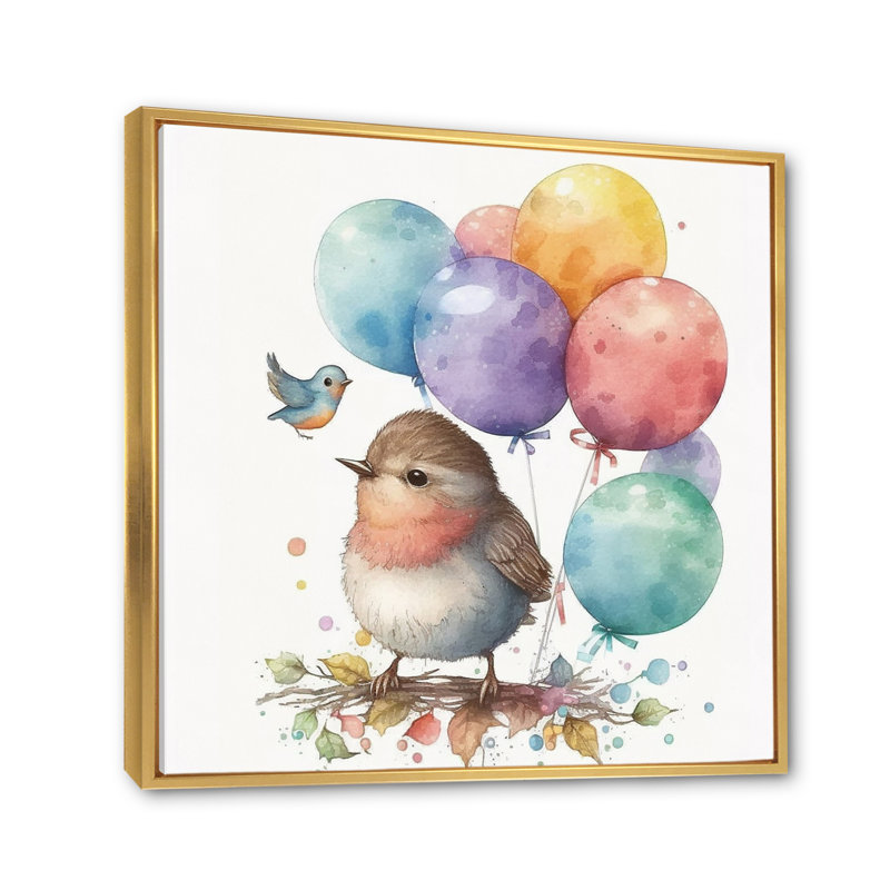 «Nursery Birds Kids Dreams», reproduction sur toile, H 24 po x l 24 po x P 1 po, Cadre flottant doré