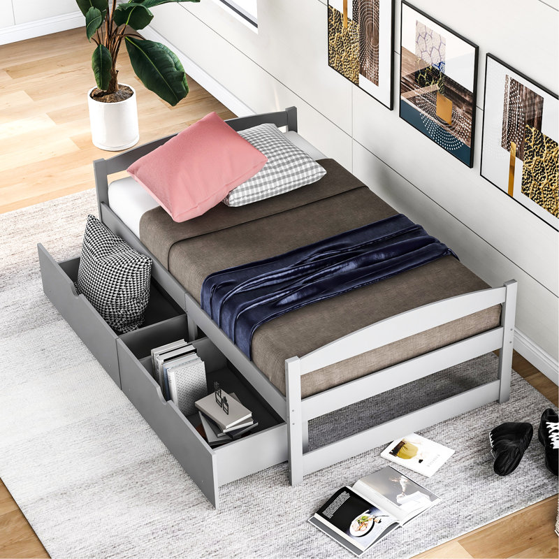 Lit simple gris avec retouches de tiroir - Personnalisez l'apparence de votre chambre à coucher, Gris