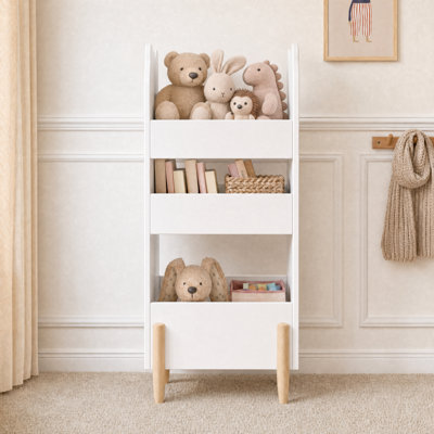 Kids Toy Storage Cabinet with Side Chalkboard, Wooden 3-Tier Open Cubby Bookshelf, Children Organizer Shelf for Playroom, Bedroom, Nursery