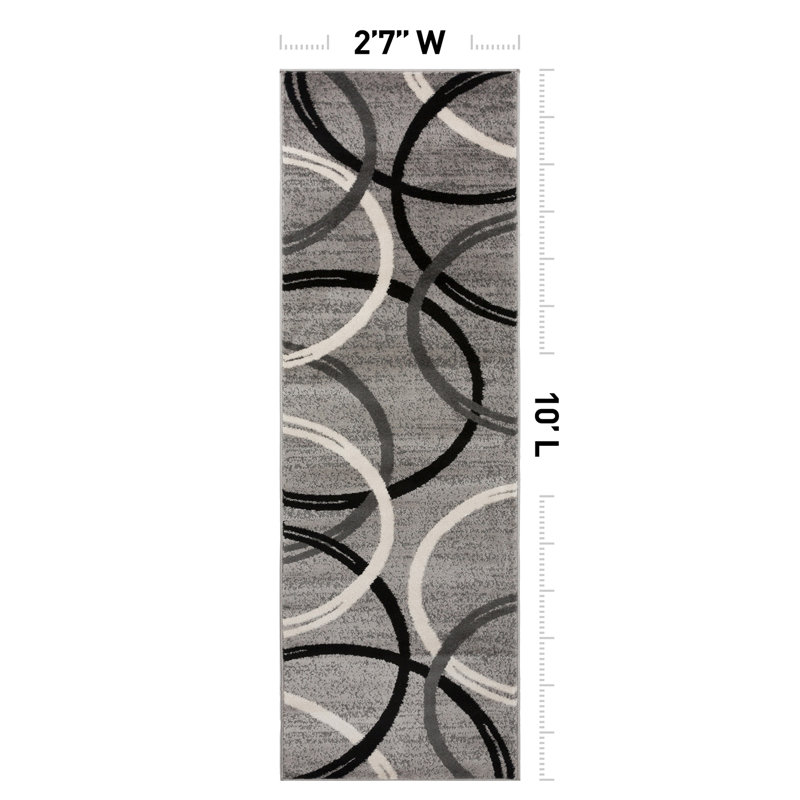Devonshire Abstract Gray/Black/Ivory Area Rug, Runner 2'7" x 10'