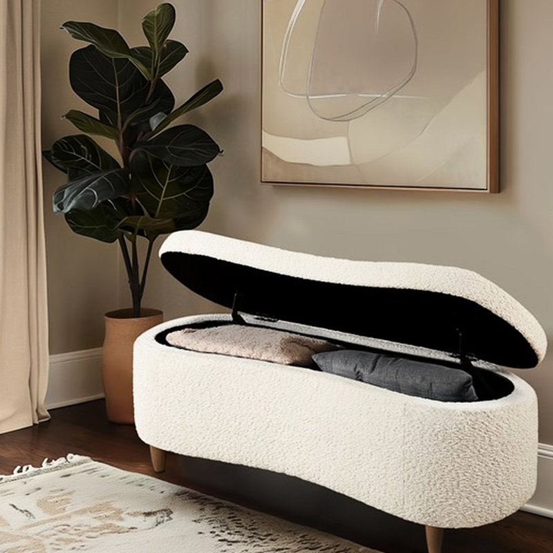 Banc de rangement Boucle, Crème, crème