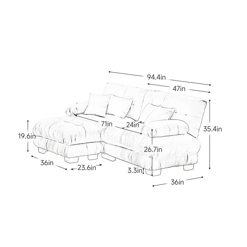 Canapé modulaire Cloud Couch pour le salon, canapé 2 places en chenille avec 2 coussins lombaires et 2 coussins décoratifs, canapé rembourré à accoudoirs larges avec repose-pieds convertible
