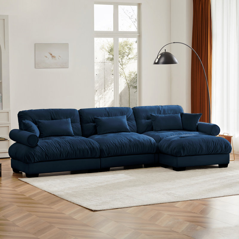 Canapé modulaire en velours surdimensionné Comfort, Velours bleu