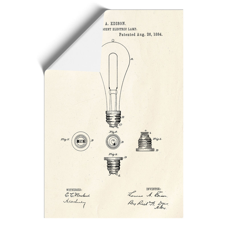 Light Bulb Patent - Frameless Print, 84cm H x 59cm W x 0.1cm D