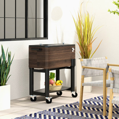 Outdoor Cooler Cart 60Qt - Brown. Portable With Locking Wheels. Highly Insulated To Keep Beverages Cold For 36 Hours. Includes Built-In Bottle Opener And Drainage Cap Rolling Patio 60 Quart, Steel