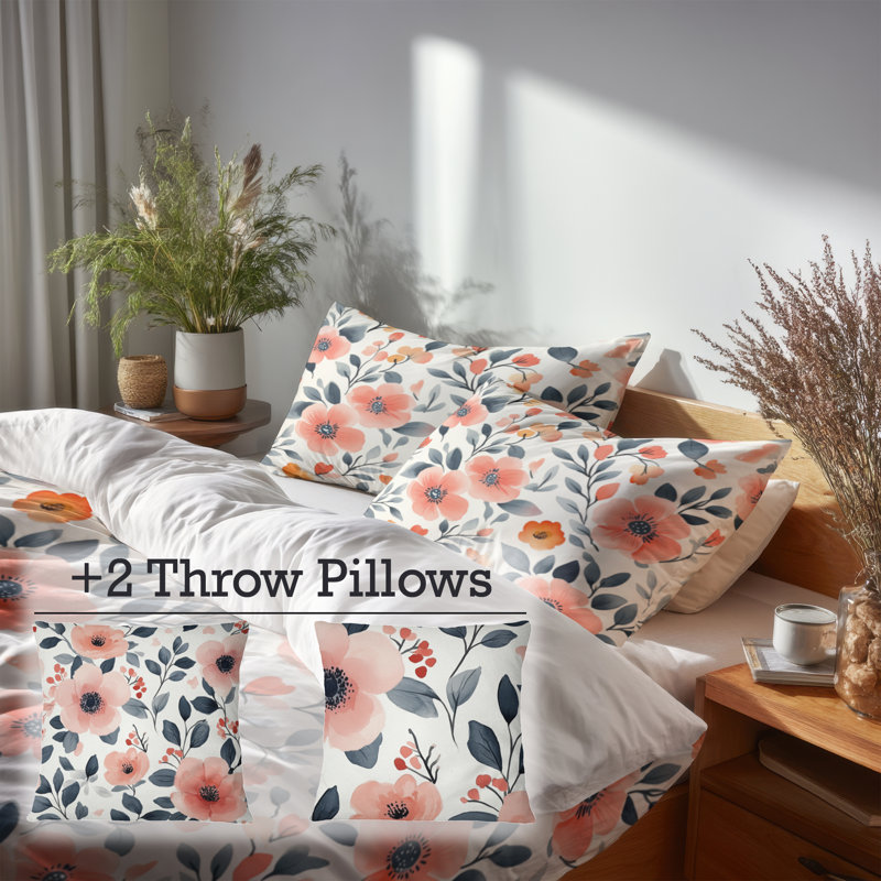 Ensemble de literie 5 pièces Garden - Ensemble de housse de couette et coussin décoratif Nature