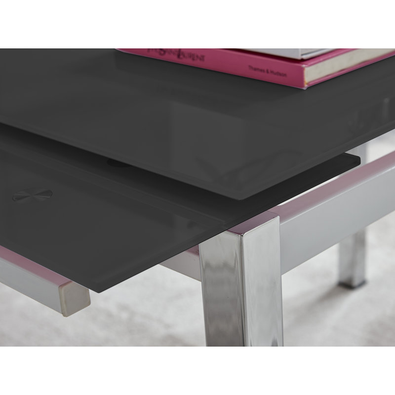 Tierra Glass and Chrome Metal Extendable Modern Dining Table, Black