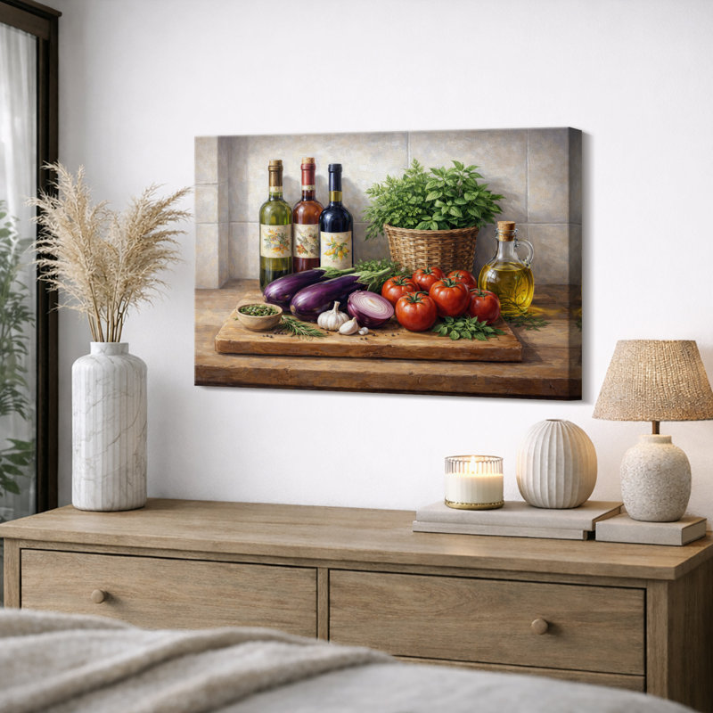 Illustration de cuisine italienne, photos d'ingrédients frais et d'herbes, impression sur toile encadrée, Toile tendue