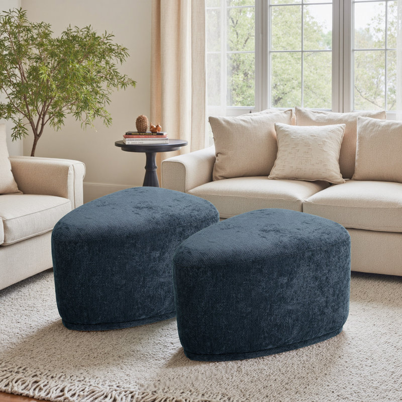 Caras Upholstered Navy Triangular Compression Ottoman No Assembly Required (Set of 2), Navy