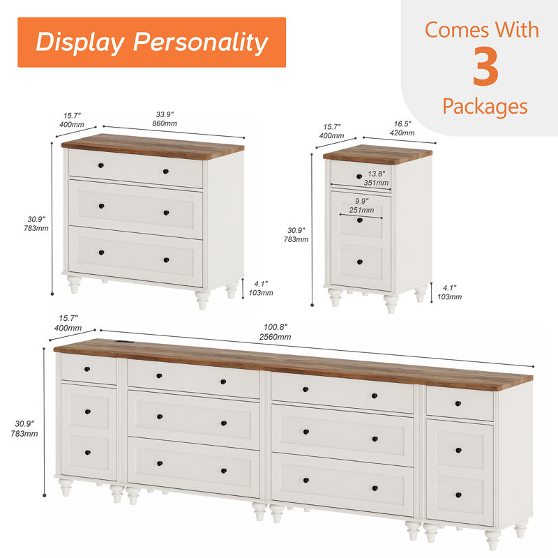 Commode 8 tiroirs Corretta, Blanc / Brun
