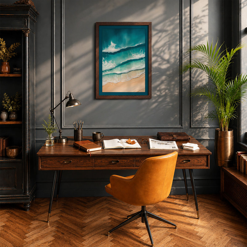 Waves At Shore Coastal - Print, Walnut, A3 - 42.0 x 29.7 cm