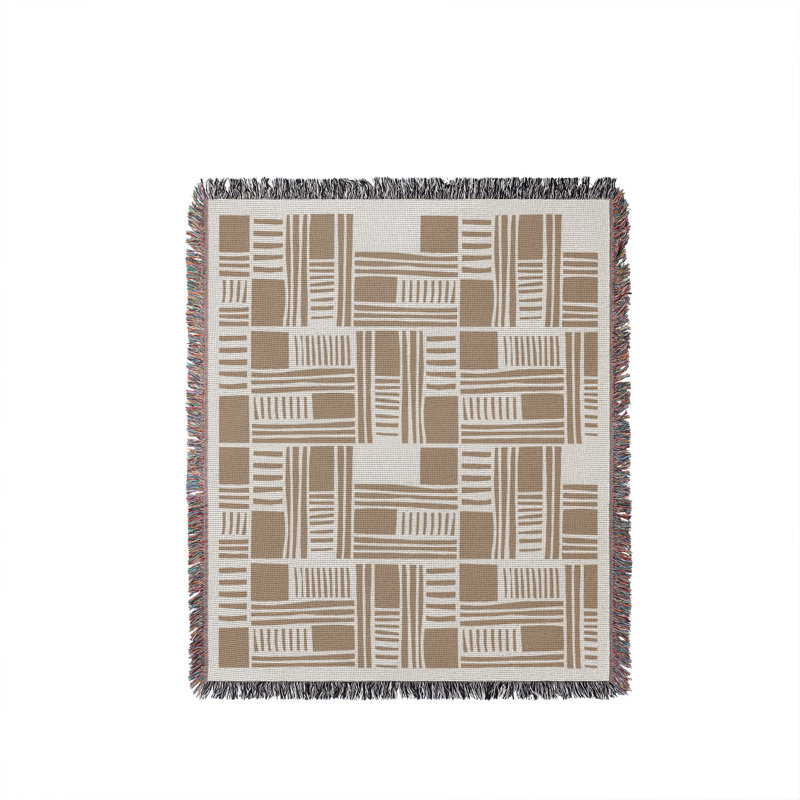 Anala Abstract  Cotton Throw Blanket, Beige, 60x80
