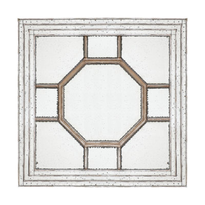 48"X48" Antique Style Decorative Square Wall Mirror With Mirrored Frame, Wall Decor For Living Room Entryway, Console Lean Against Wall