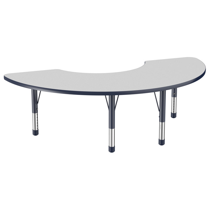 Table d'activité demi-lune 36 "x 72" avec pieds réglables, Gris / bleu marine, Épais