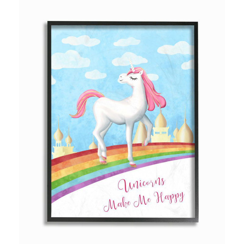 Ballyclare Unicorns Make Me Happy Rainbow Design, Giclée encadrée noir minuit, H 14 po x l 11 po x P 1,5 po
