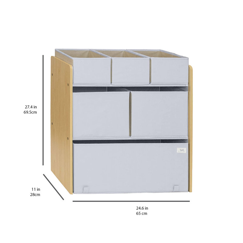 6 Piece Fabric Storage Bin Set, Grey