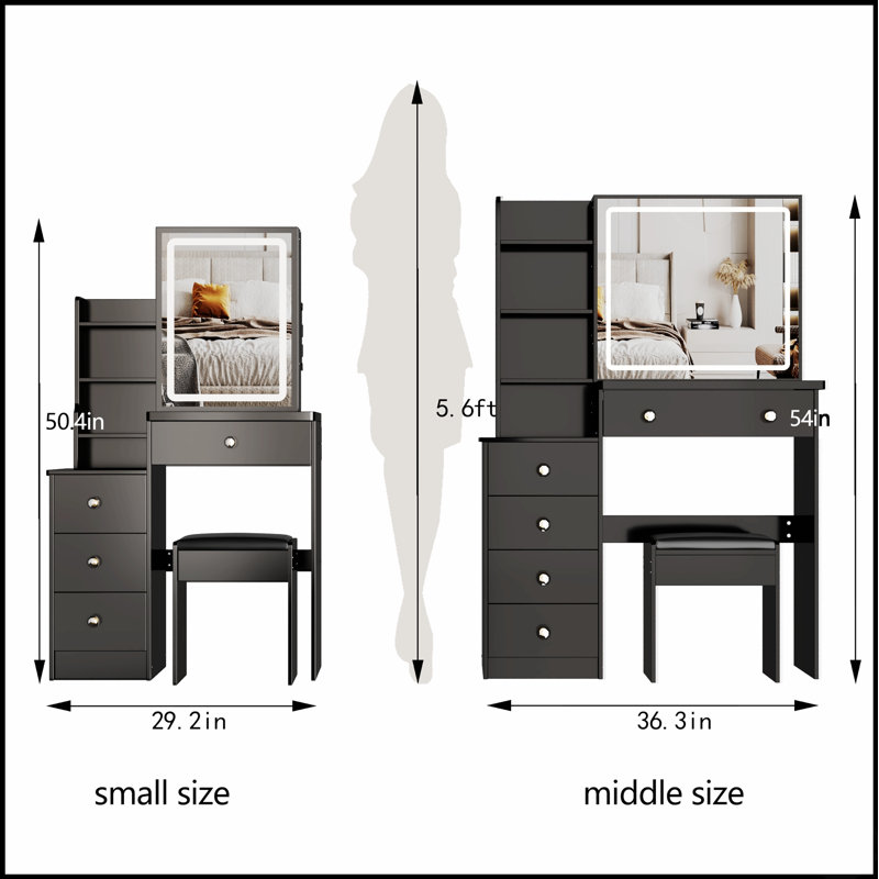 Ensemble de coiffeuse compacte avec miroir à DEL, commande tactile et rangement grande capacité pour les petits espaces