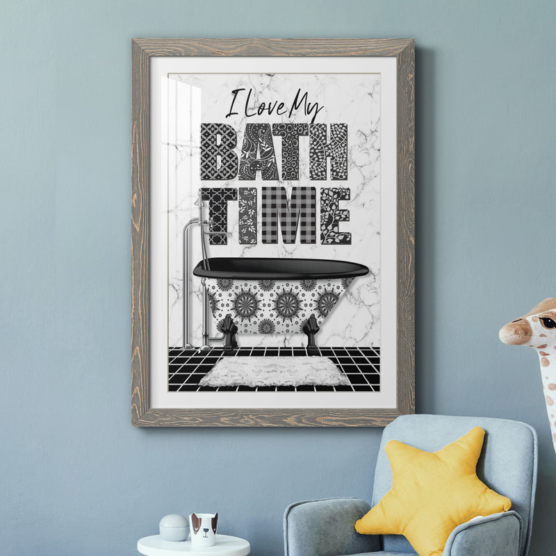 Bath Time - Art textuel, cadre photo, Cadre en papier gris, H 44 po x l 31 po x P 1 po
