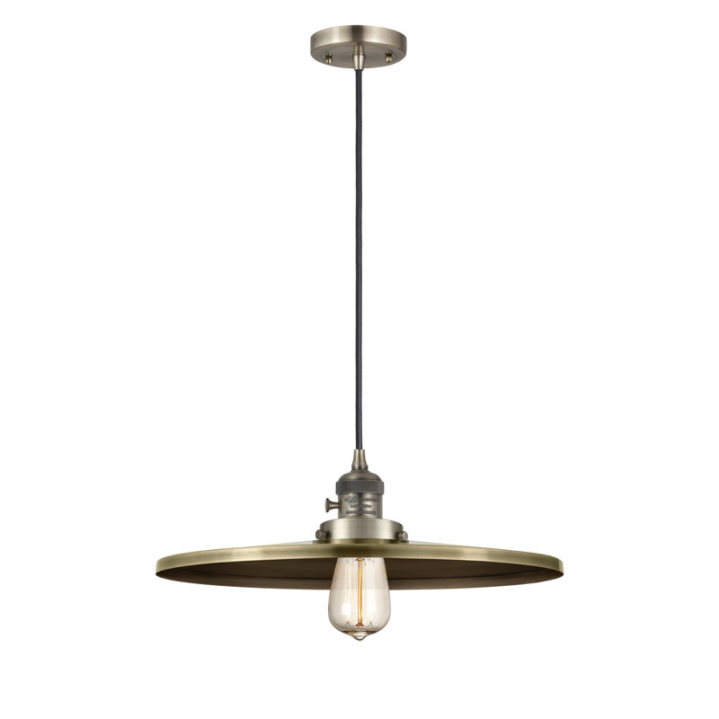 Luminaire suspendu simple 1 lumière, H 5,88 po x l 16 po x P 16 po, Laiton antique, Laiton antique