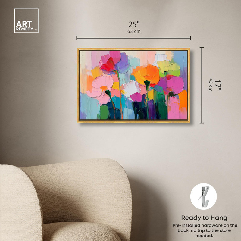 Art, art floral et art abstrait, H 16 po x l 24 po, Cadre doré