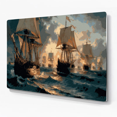 Nautical Maritime battles Gray Metal Wall Art