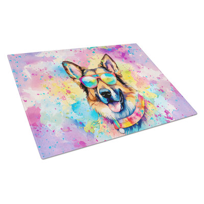 German Shepherd Hippie Dawg Glass Cutting Board Large