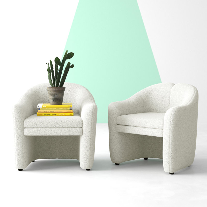 Fauteuil demi-tonneau en polyester 28 po Acke (ensemble de 2), Mélange de polyester ivoire
