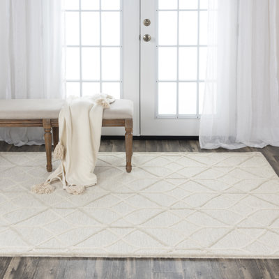 Tapis beige en laine touffeté à la main à motif géométrique Terrance