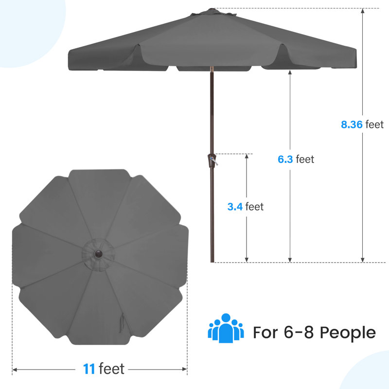 Parasol de marché pour patio extérieur, Gris, H 99,6 po x l 132 po x P 132 po