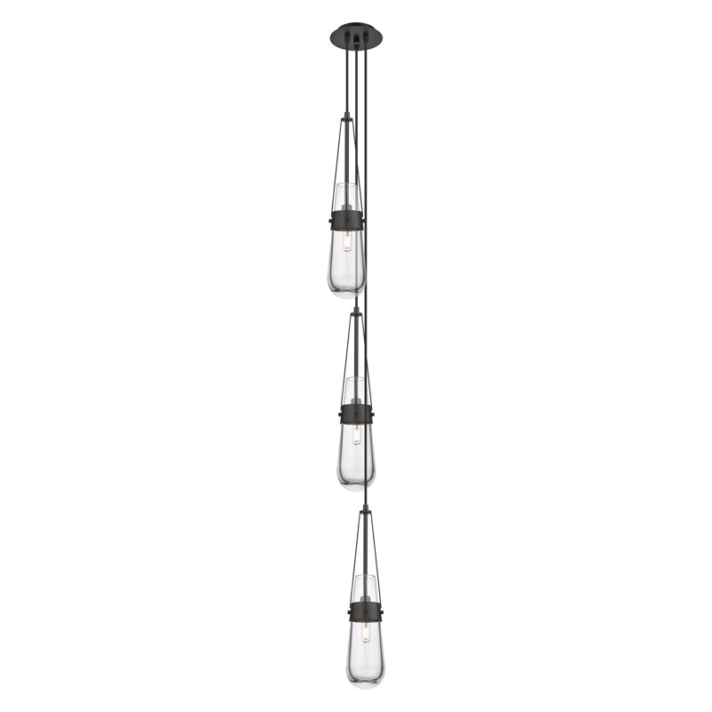 Luminaire suspendu grappe à 3 lumières Secor, Transparent, Noir mat