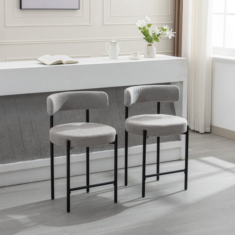 Tabouret de comptoir à dossier bas 24 po Najira, Noir, noir, noir, noir, Polyester gris, 2
