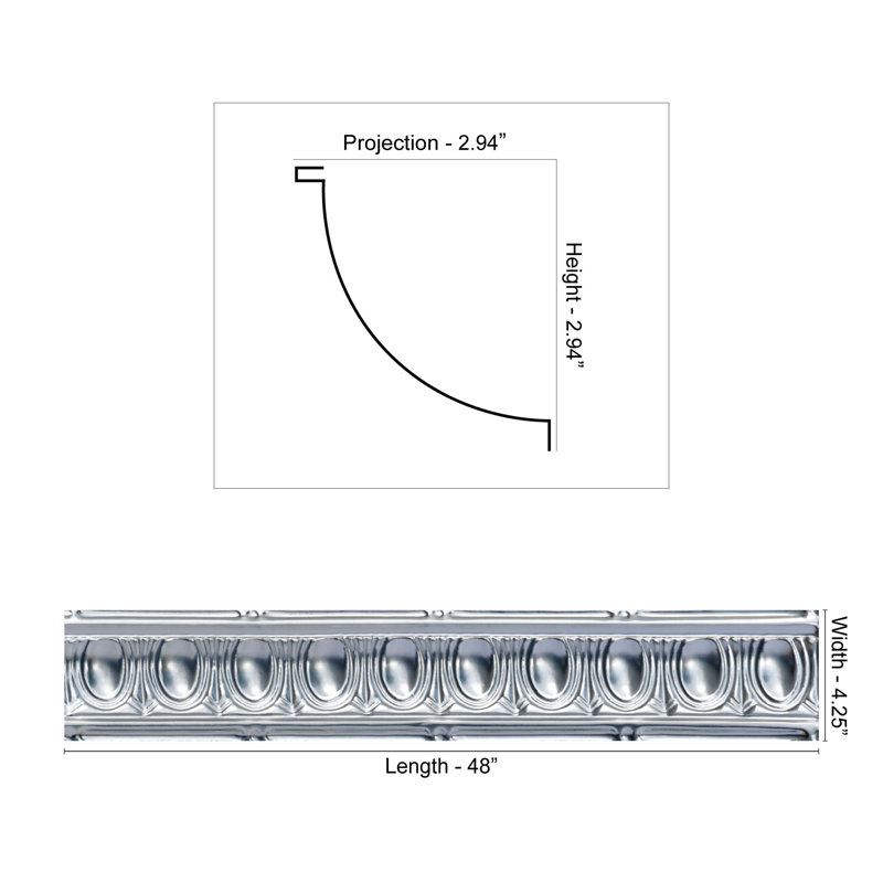 Corniche en étain clouté L 48 po x l 4,25 po x H 2,94 po, Acier laqué