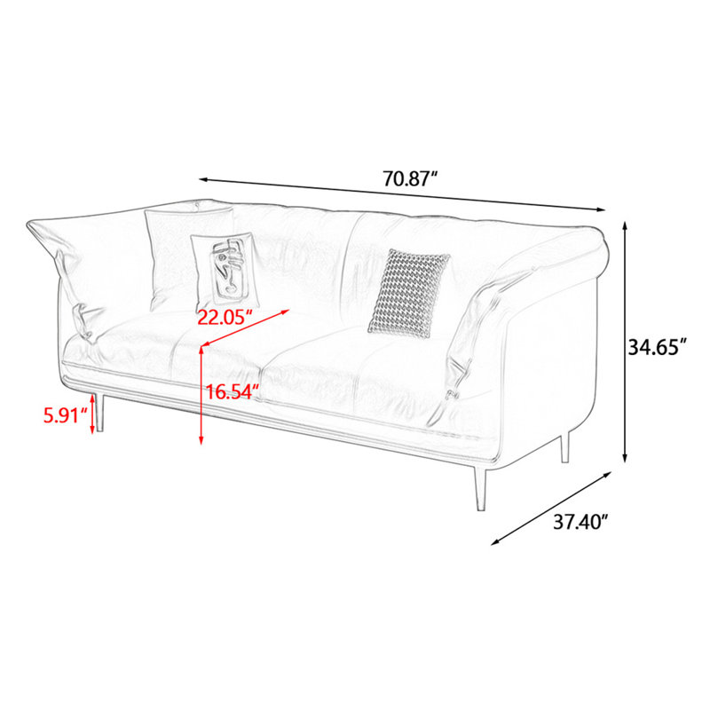 Causeuse-coussin standard en cuir véritable vert, Vert, H 34,65 po x l 70,87 po x P 37,4 po