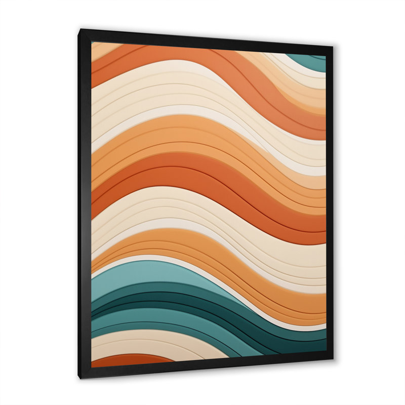 Waves of Retro Elegance in Blue and Orange - Modern Midcentury, reproduction d'art sur toile, H 44 po x l 34 po x P 1,5 po