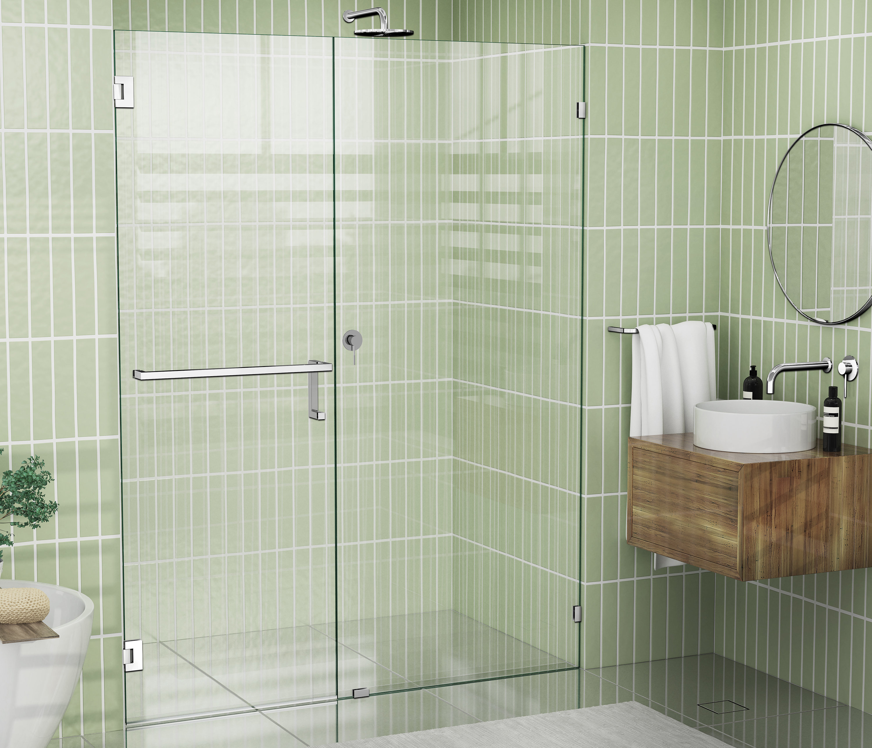 Glass Warehouse Umbra 55.75 in. x 78 in. Fully Frameless Wall Hinge ...