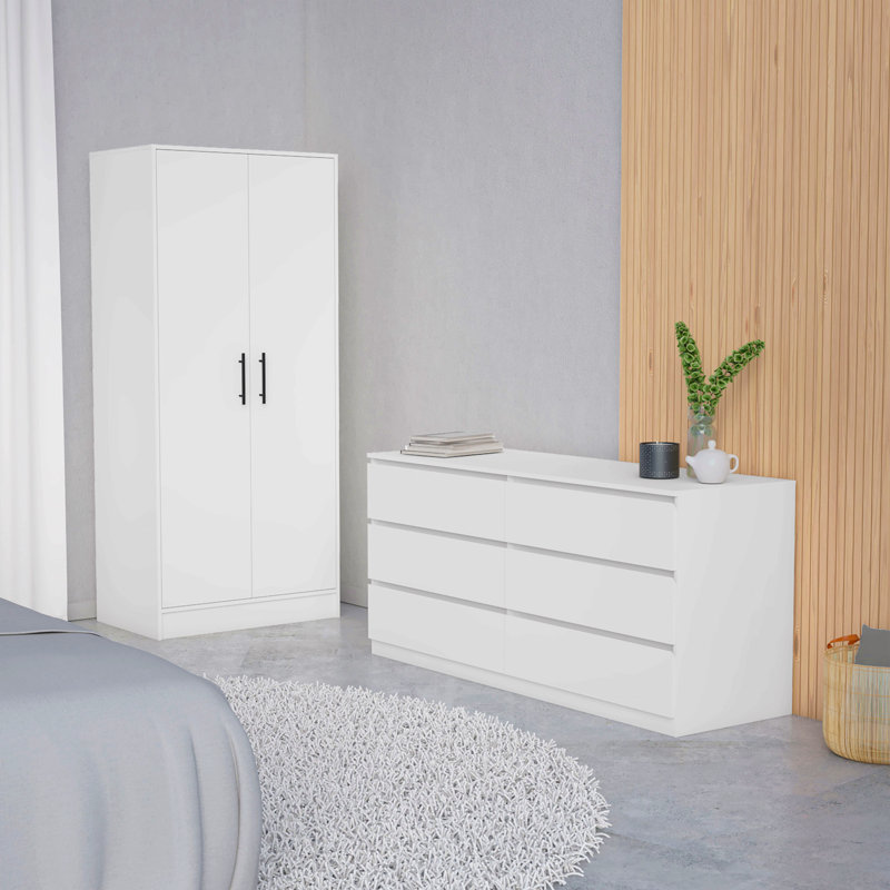 Ensemble de chambre à coucher 2 pièces, armoire avec commode, blanc