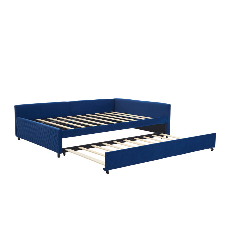 Lit de jour rembourré avec lit gigogne et structure en bois robuste avec un design moderne en grille de diamant pour la chambre à coucher ou la chambre d'amis.